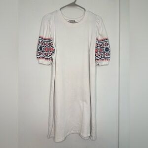 LOFT EMBROIDERED SLEEVE SHIFT MIDI DRESS SZ LARGE
